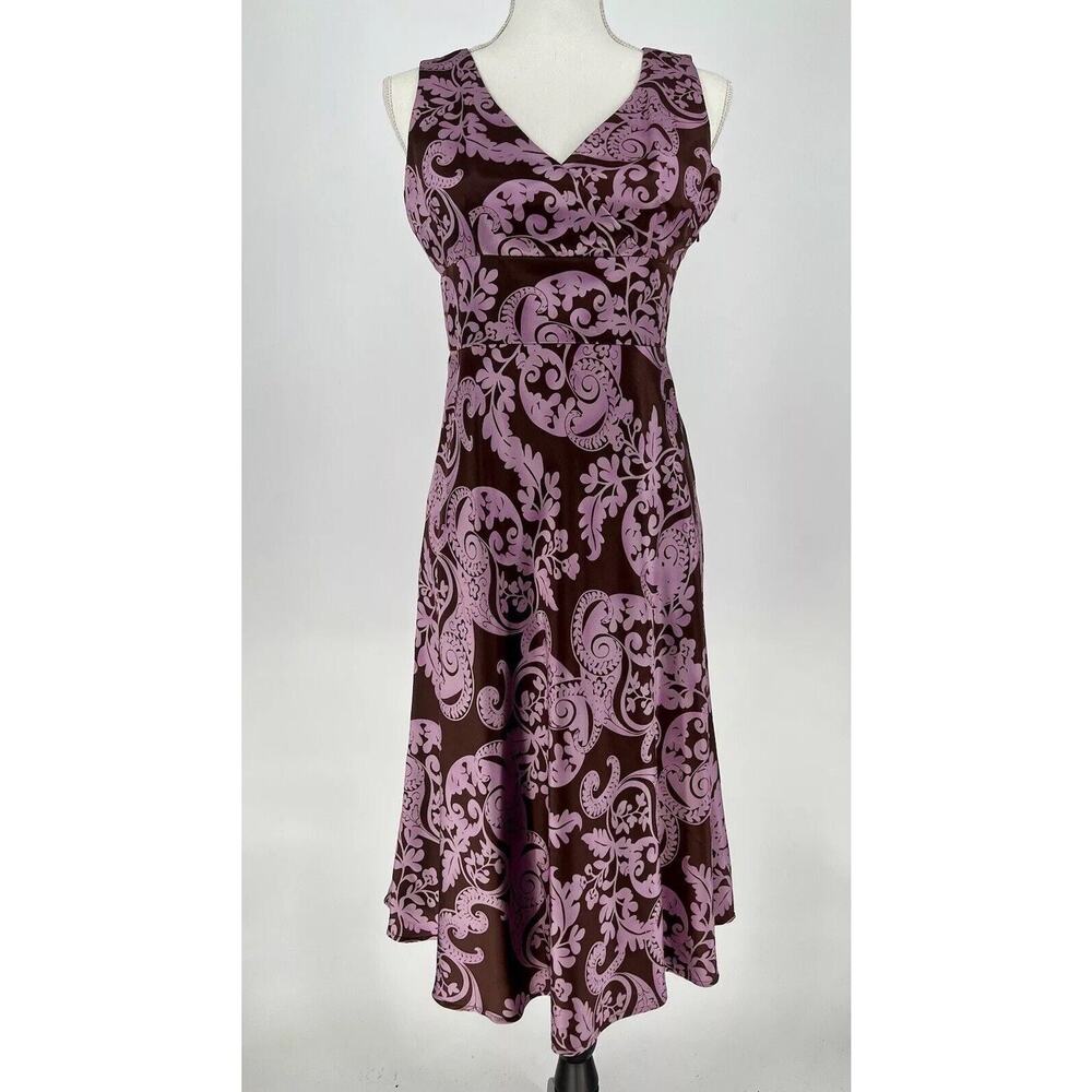 Cynthia Howie Dress Women Sz 6P Purple Brown‎ Paisley V-Neck Party Casual